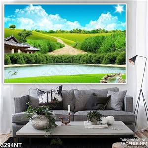 Tranh con đường nhỏ giữa đồng cỏ xanh