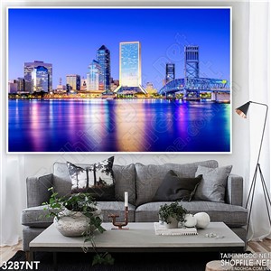 Tranh những tòa nhà cao tầng trên biển 3d