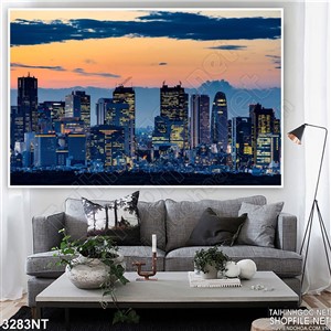 Tranh thành phố sáng đèn trong màn đêm