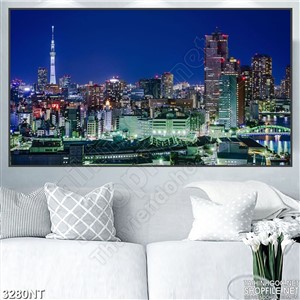 Tranh thành phố lấp lánh ánh sáng đèn điện