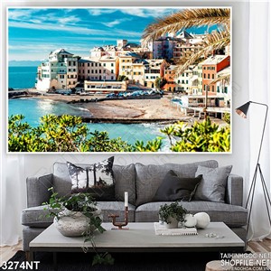 Tranh những ngôi nhà đồ sộ trên bãi biển