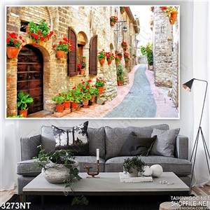 Tranh những chậu hoa trên tường nhà in uv