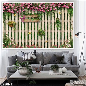 Tranh bức tường gỗ thưa nhiều hoa