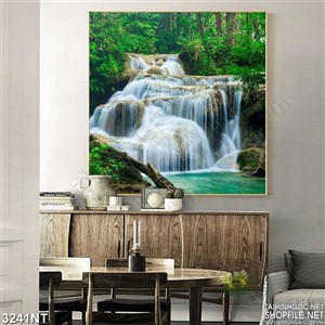 Tranh con suối chảy bọt trắng xóa