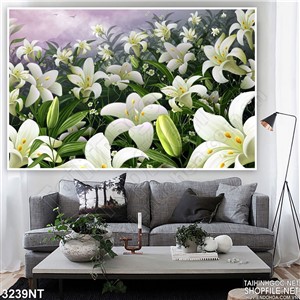 Tranh vườn hoa ly trắng 3d