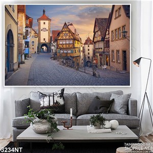 Tranh con đường đi vào cổng chào thành phố