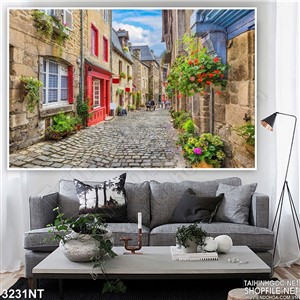 Tranh những bức tường hoa trên con đường vắng