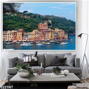 Tranh khu phố trên mặt biển xanh