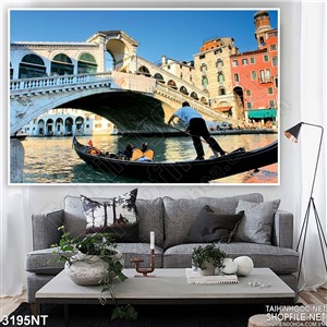 Tranh người lái đò qua cây cầu in uv