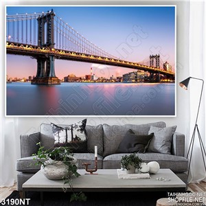 Tranh cây cầu dai trên sông rộng mênh mông