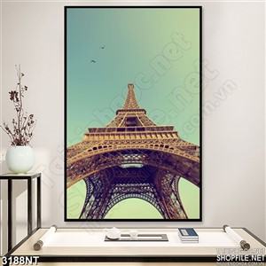 Tranh ngọn tháp trên bầu trời đầy chim bay