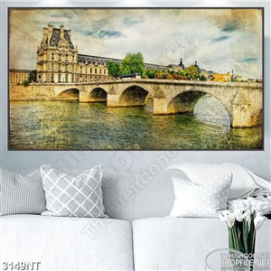 Tranh cây cầu vững chải trên sông dài