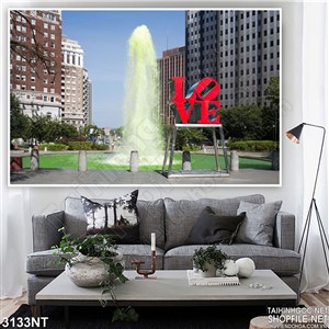 Tranh voi phun nước trong thành phố 3d