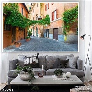 Tranh lối nhỏ đầy lá xanh trong thành phố