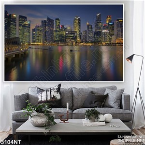 Tranh thành phố bên dòng sông rộng lớn