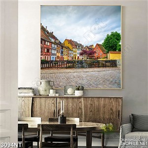 Tranh những ngôi nhà  đầy màu sắc in uv