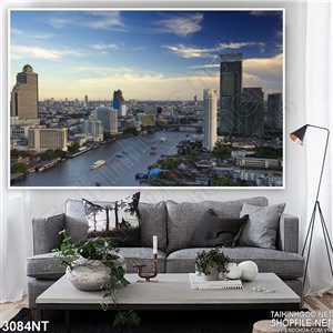 Tranh dòng sông giữa thành phố in uv