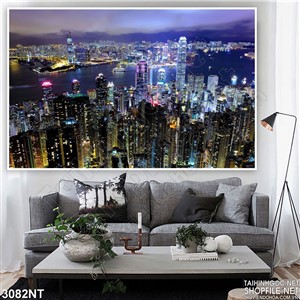 Tranh thaành phố biển lấp lánh ánh đèn điện