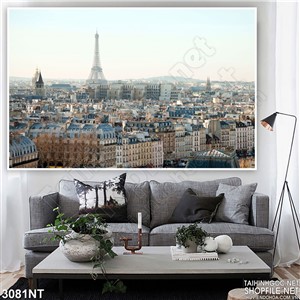 Tranh thành phố đông đúc những ngôi nhà cao