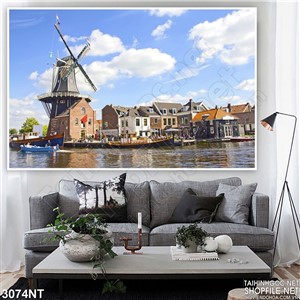 Tranh cối xay gió trên thành phố biển