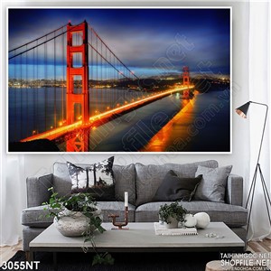 Tranh cây cầu đỏ rực trong đêm in uv