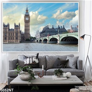 Tranh cây cầu trên sông bắc qua thành phố