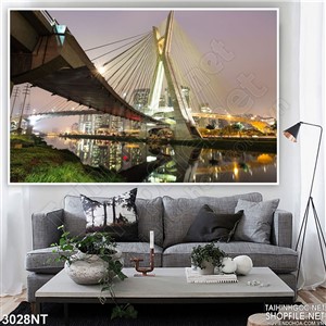 Tranh cây cầu treo bắc qua thành phố