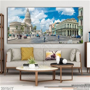 Tranh con đường đông người trong thành phố