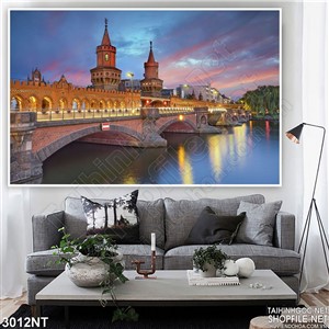 Tranh cây cầu vững chải trên sông 3d