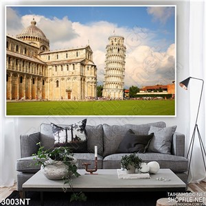 Tranh những tòa nhà lớn trên đồng cỏ