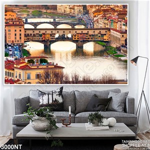 Tranh cây cầu trên sông giữa hai thành phố