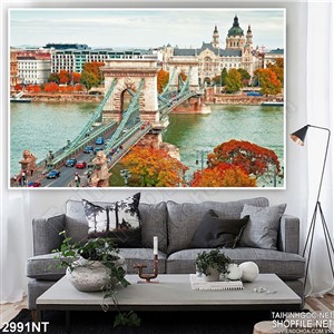 Tranh cây cầu tấp nập xe cộ