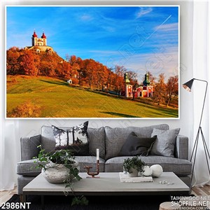 Tranh những tòa nhà lớn trong rừng đỏ