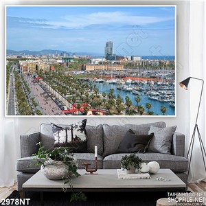 Tranh thành phố biển trong xanh