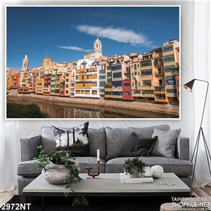 Tranh thành phố bên sông hiền hòa  in uv