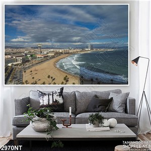 Tranh bầu trời xanh trên ngôi nhà 3d