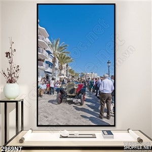 Tranh bầu trời xanh trên ngôi nhà 3d