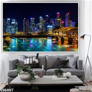 Tranh thành phố với những ánh đén lấp lánh