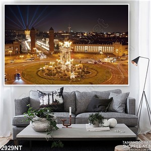 Tranh quảng trường rực ánh đền trong đêm