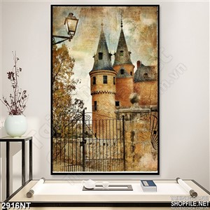 Tranh lâu đài cao chạm trời treo tường