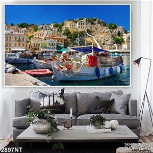 Tranh con tàu cập bến in uv