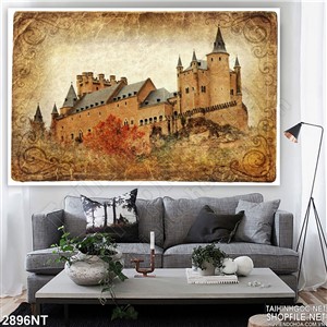 Tranh lâu đài cổ trong rừng đỏ