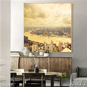 Tranh thành phố biển nhìn từ xa