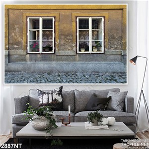 Tranh hai cánh cửa kính đóng chặt 3d