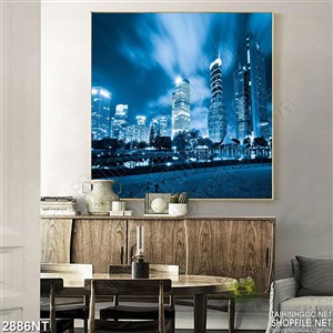 Tranh thành phố sáng đèn về đêm