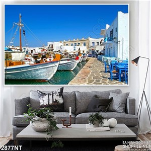 Tranh những con tàu cập bến thành phố cảng