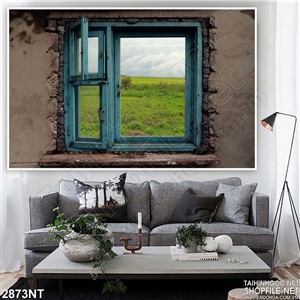 Tranh ô cửa nhìn ra đồng cỏ xanh