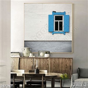 Tranh ô cửa sổ có cánh cửa xanh 3d