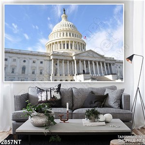 Tranh tòa nhà trắng dưới trời xanh