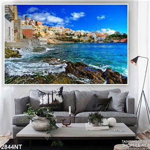 Tranh sóng xô bờ thành phố 3d